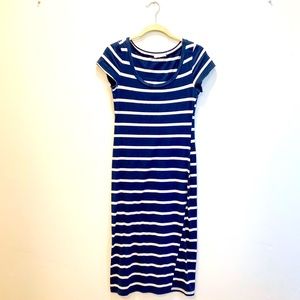 Navy Striped Bodycon Midi Dress
